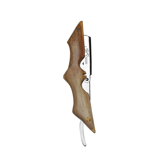Professional Straight Edge Razor - Bat Wooden Handle - Stainless Steel Edge Razor