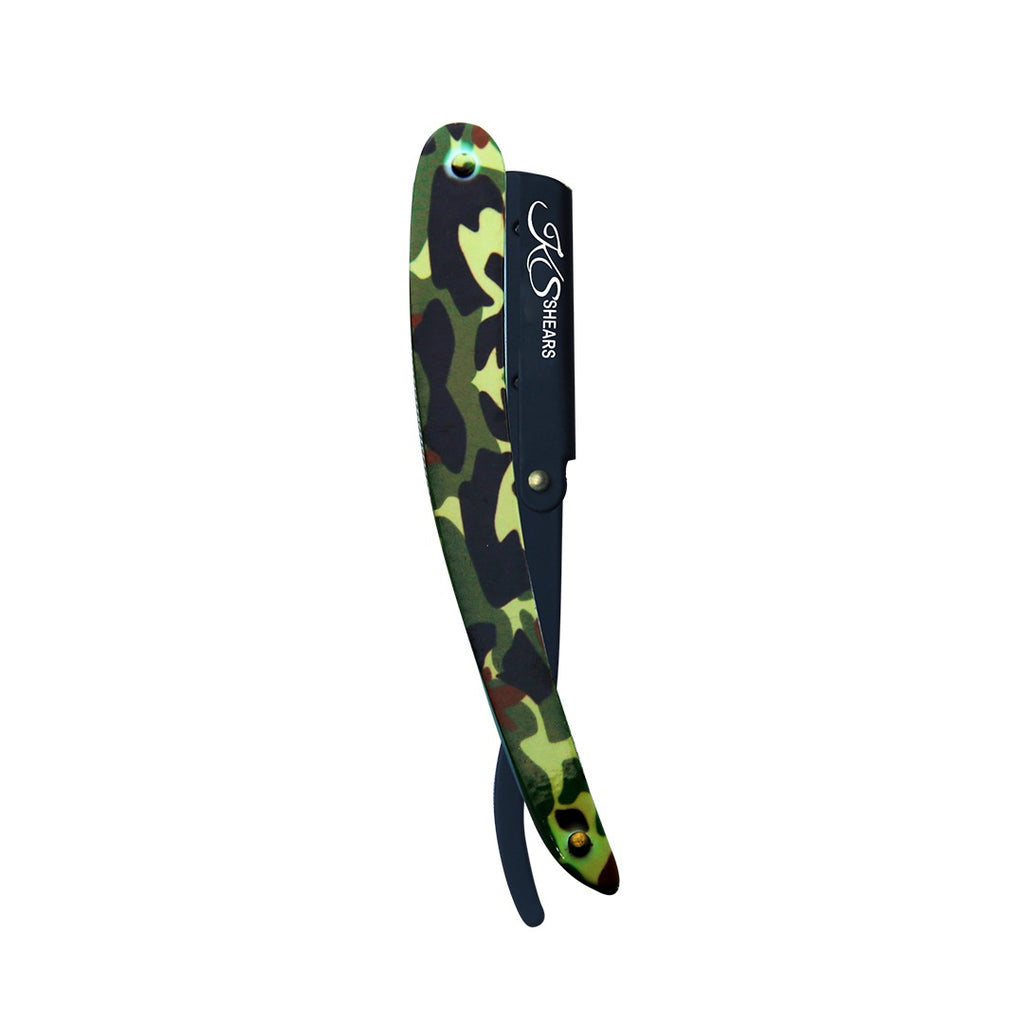 Professional Straight Edge Razor - Camouflage Printed Handle - Stainless Steel