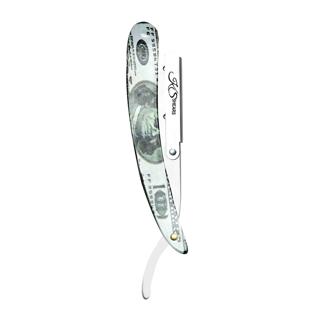 Professional Straight Edge Razor - Dollar Printed Handle - Stainless Steel Edge