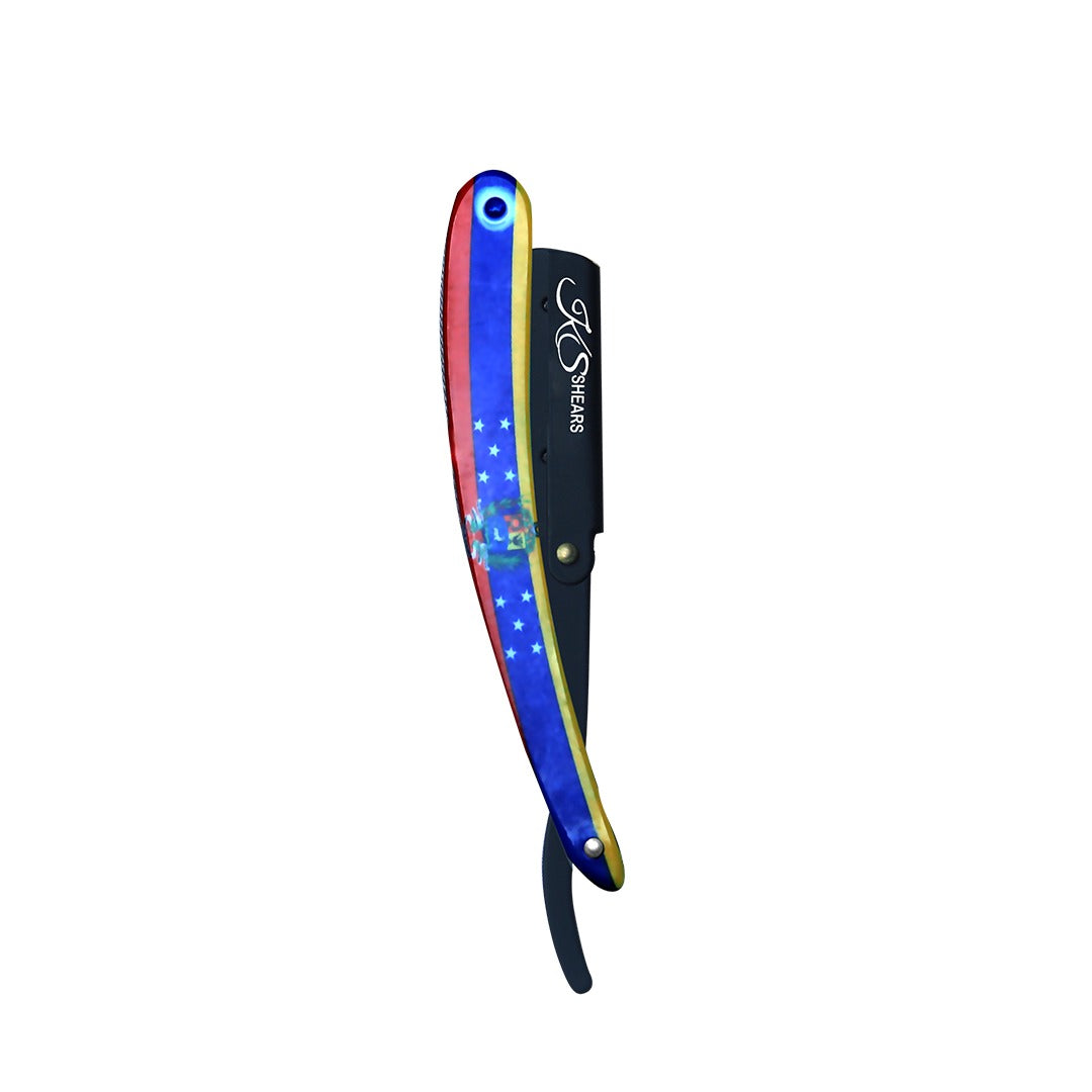 Professional Straight Edge Razor - Flag Coated Handle -Black Stainless Steel Edge