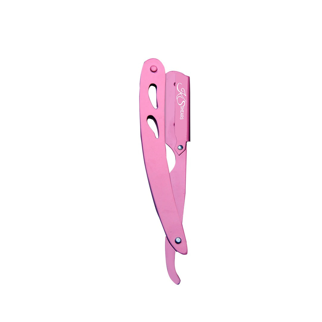 Professional Straight Edge Razor - Pink Coated - Stainless Steel - Pink Coated Edge